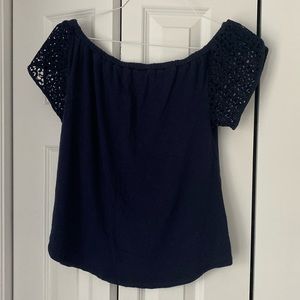 Navy Merona Off the Shoulder Short Sleeved Shirt